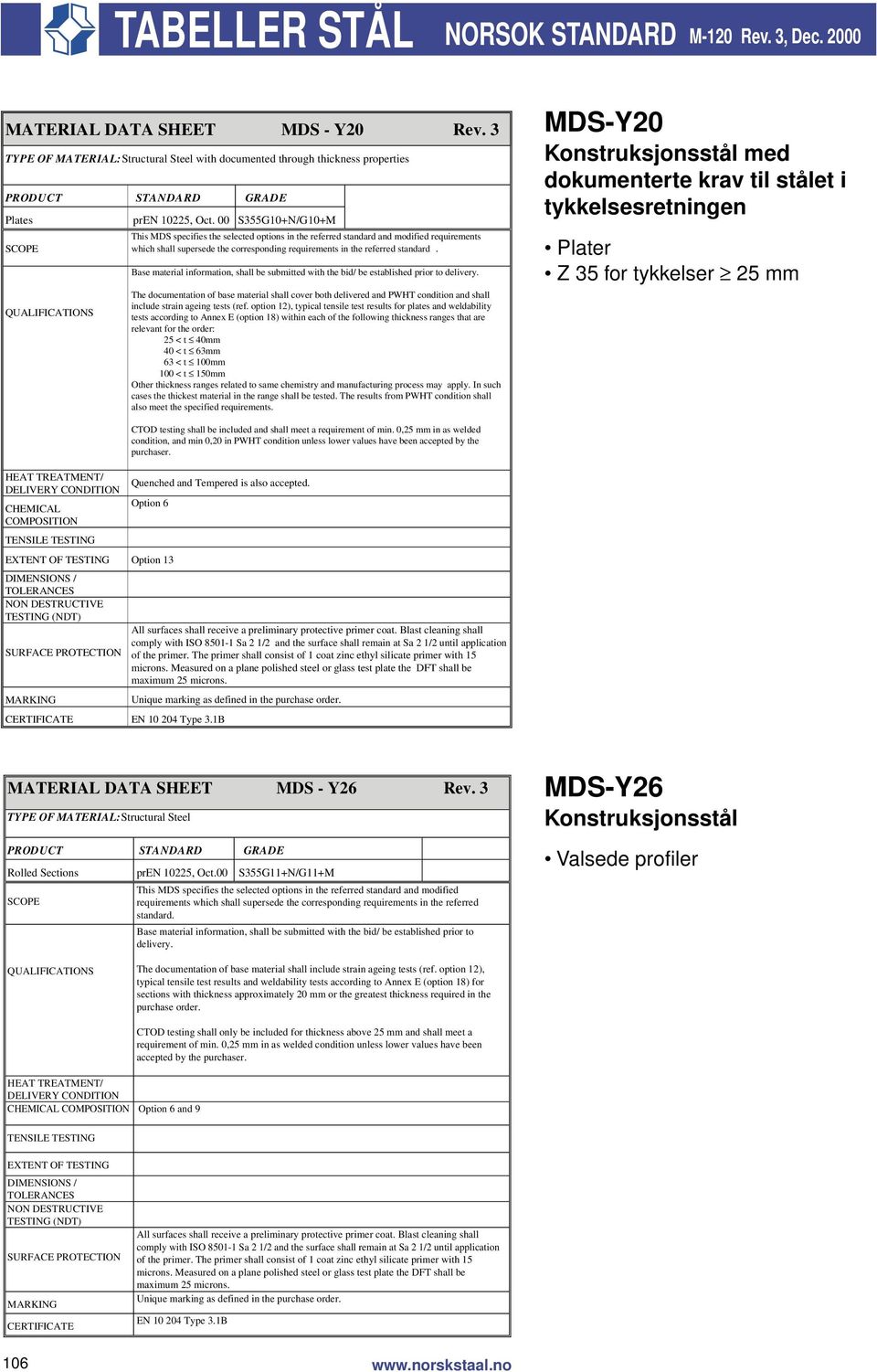 00 S355G10+N/G10+M This MDS specifies the selected options in the referred standard and modified requirements which shall supersede the corresponding requirements in the referred standard.