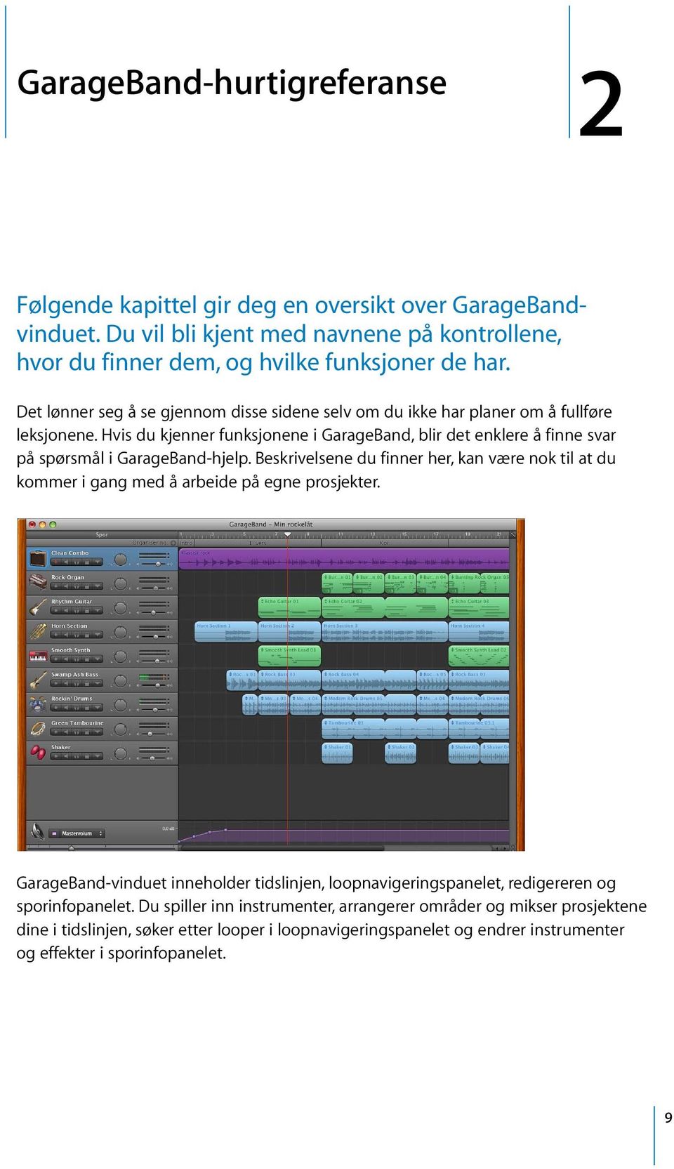 Hvis du kjenner funksjonene i GarageBand, blir det enklere å finne svar på spørsmål i GarageBand-hjelp.