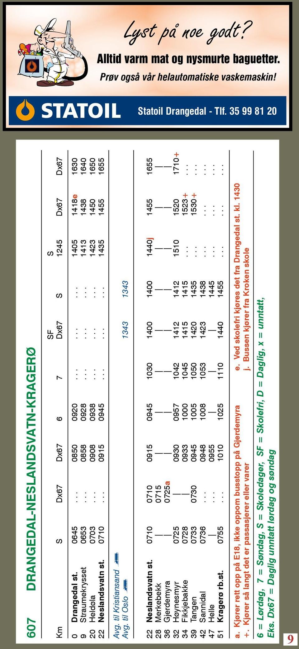 ........ 1413 1438 1640 20 Heldøla 0703... 0908 0938......... 1423 1450 1650 22 Neslandsvatn st. 0710... 0915 0945......... 1435 1455 1655 Avg. til Kristiansand Avg.