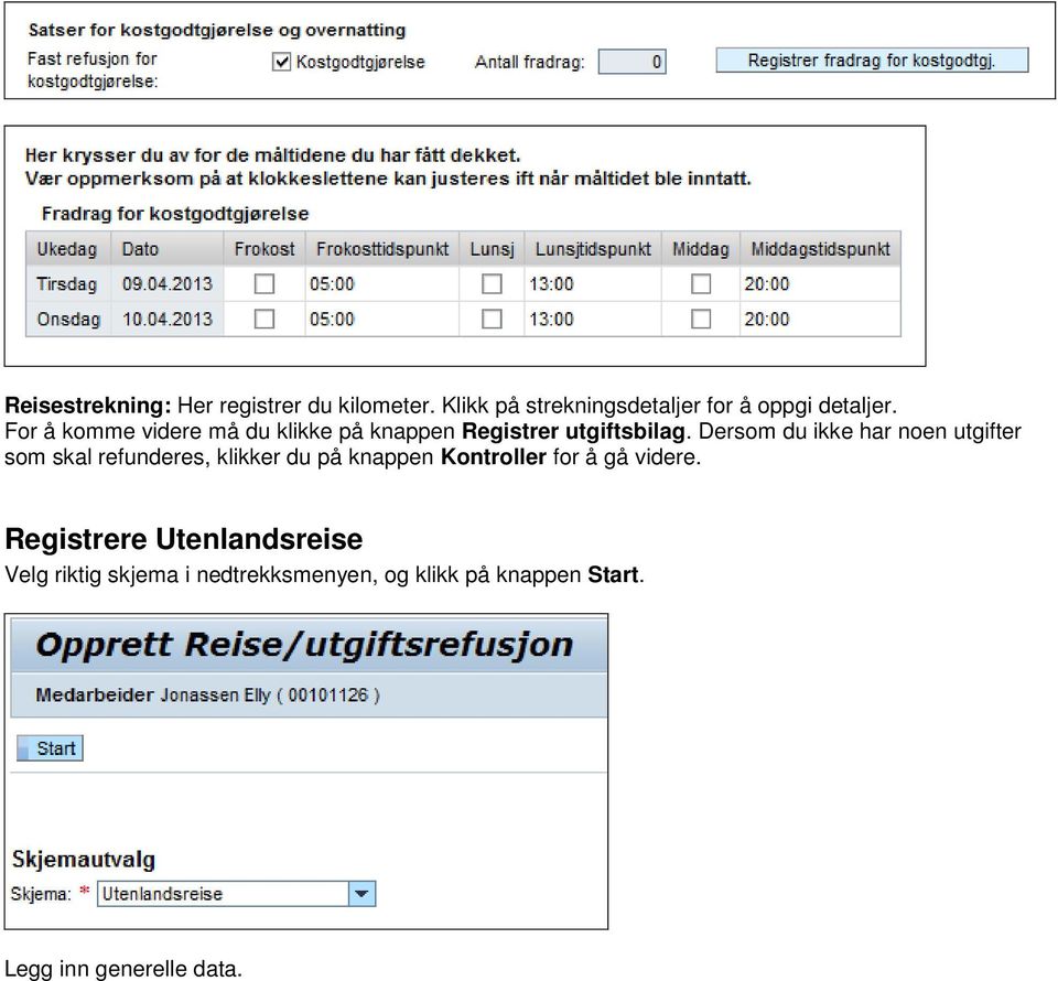 Dersom du ikke har noen utgifter som skal refunderes, klikker du på knappen Kontroller for å