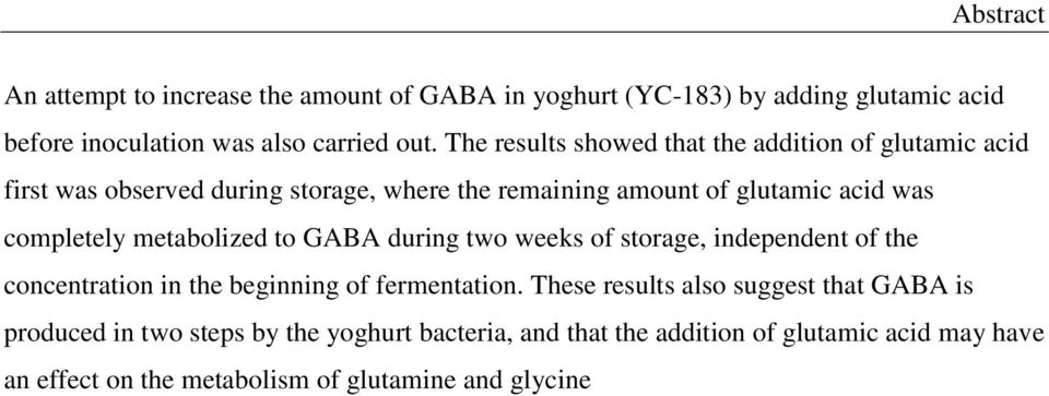completely metabolized to GABA during two weeks of storage, independent of the concentration in the beginning of fermentation.
