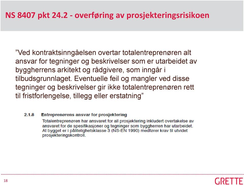 ansvar for tegninger og beskrivelser som er utarbeidet av byggherrens arkitekt og rådgivere,