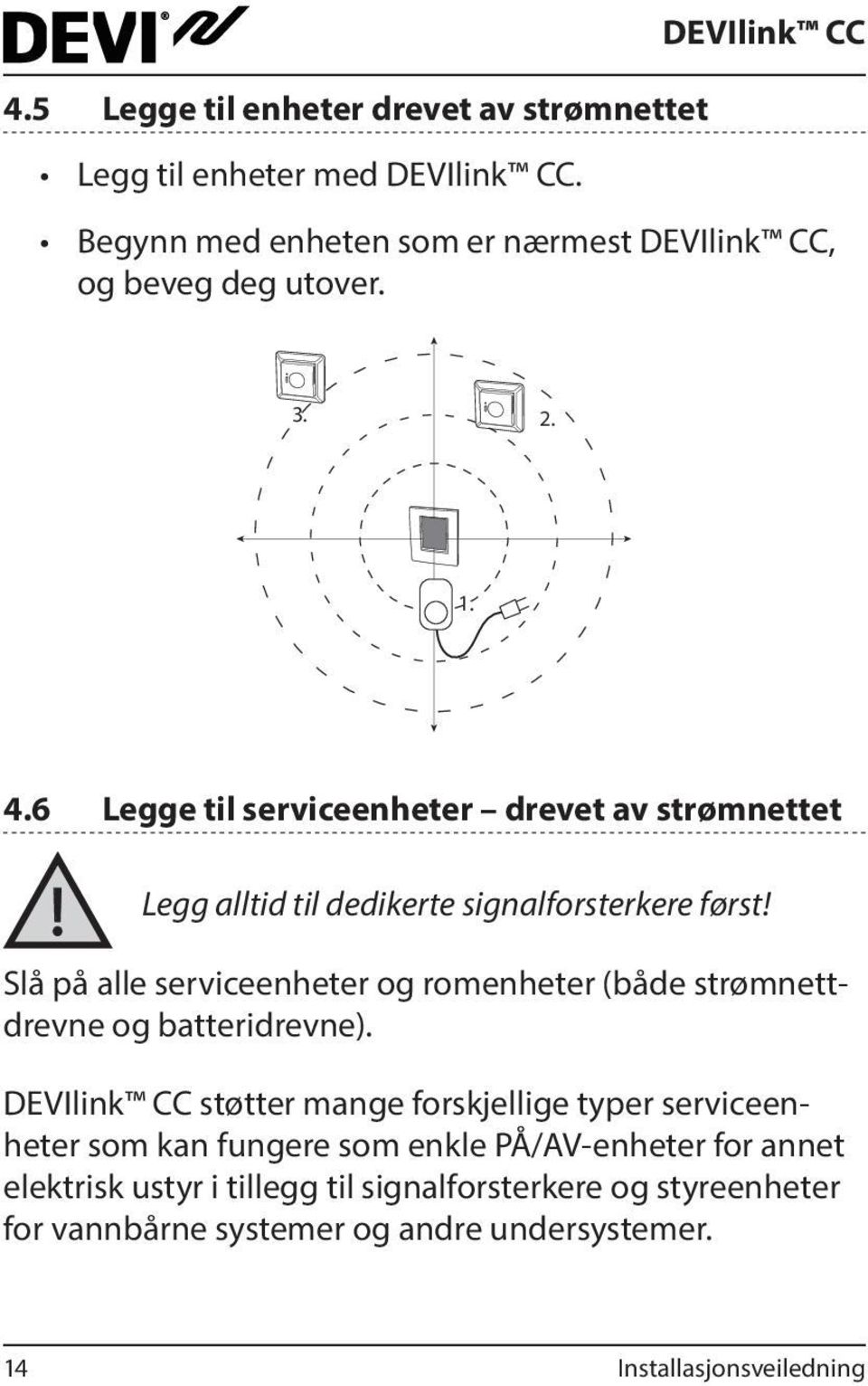 6 Legge til serviceenheter drevet av strømnettet Legg alltid til dedikerte signalforsterkere først!