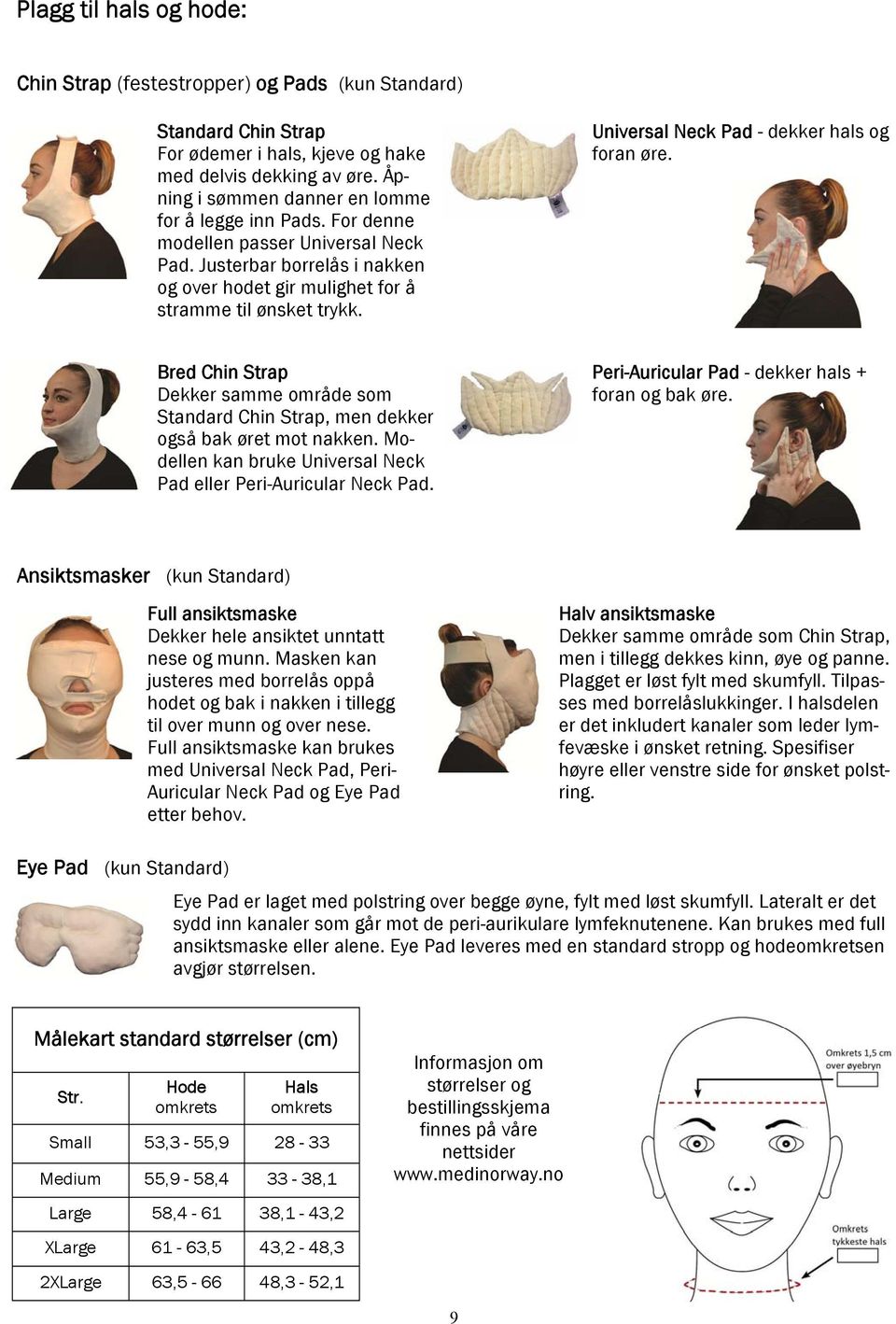 Universal Neck Pad - dekker hals og foran øre. Bred Chin Strap Dekker samme område som Standard Chin Strap, men dekker også bak øret mot nakken.