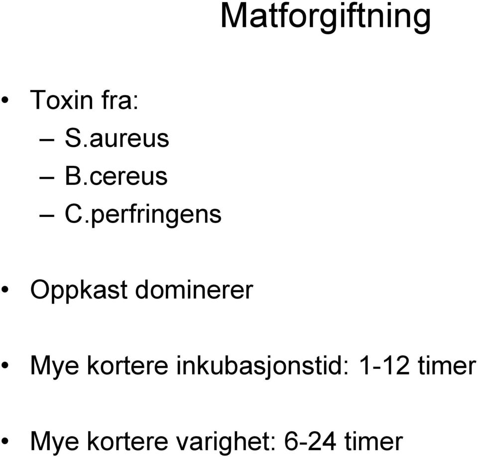 perfringens Oppkast dominerer Mye