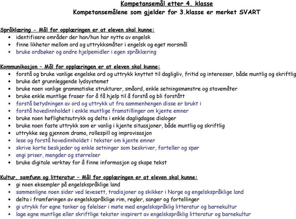 morsmål bruke ordbøker og andre hjelpemidler i egen språklæring Kommunikasjon Mål for opplæringen er at eleven skal kunne: forstå og bruke vanlige engelske ord og uttrykk knyttet til dagligliv,