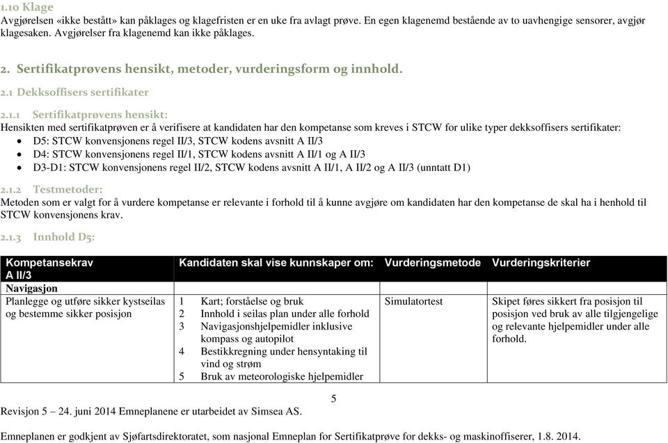 Dekksoffisers sertifikater 2.1.