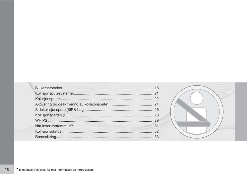 .. 24 Sidekollisjonspute (SIPS-bag)... 26 Kollisjonsgardin (IC)... 28 WHIPS.