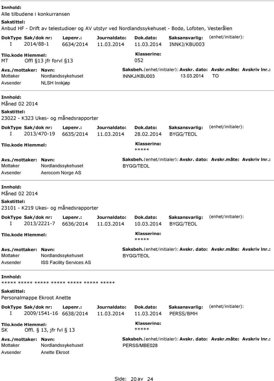 måte: Avskriv lnr.: BYGG/TEOL Aerocom Norge AS Måned 02 2014 23101 - K219 kes- og månedsrapporter 2013/2221-7 6636/2014 10.03.2014 BYGG/TEOL Avs./mottaker: Navn: Saksbeh. Avskr. dato: Avskr.