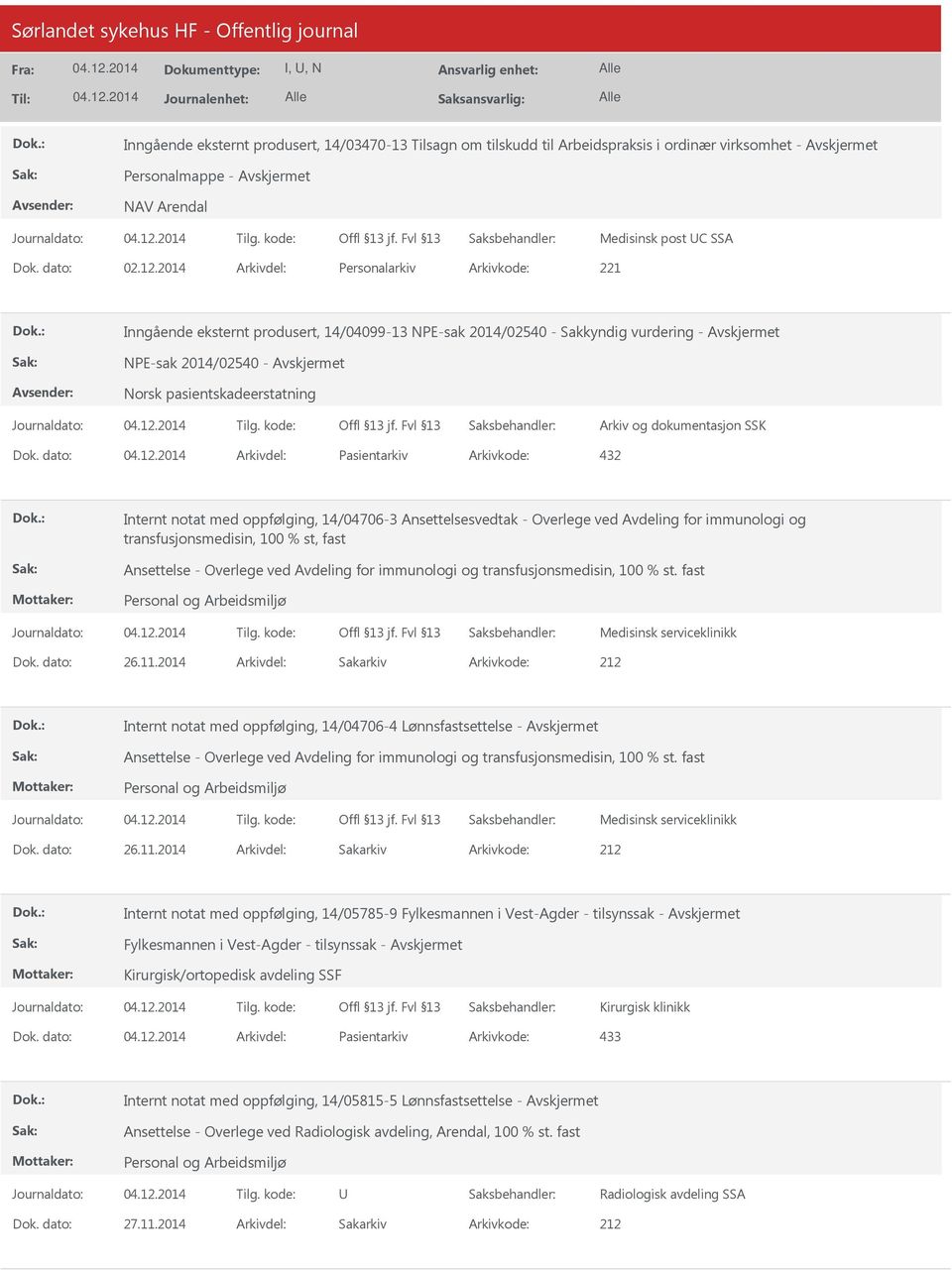 oppfølging, 14/04706-3 Ansettelsesvedtak - Overlege ved Avdeling for immunologi og transfusjonsmedisin, 100 % st, fast Ansettelse - Overlege ved Avdeling for immunologi og transfusjonsmedisin, 100 %