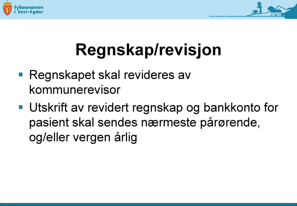 revidert regnskap og bankkonto for pasient