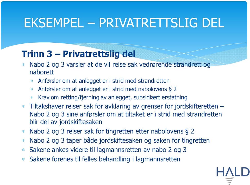 grenser for jordskifteretten Nabo 2 og 3 sine anførsler om at tiltaket er i strid med strandretten blir del av jordskiftesaken Nabo 2 og 3 reiser sak for tingretten etter