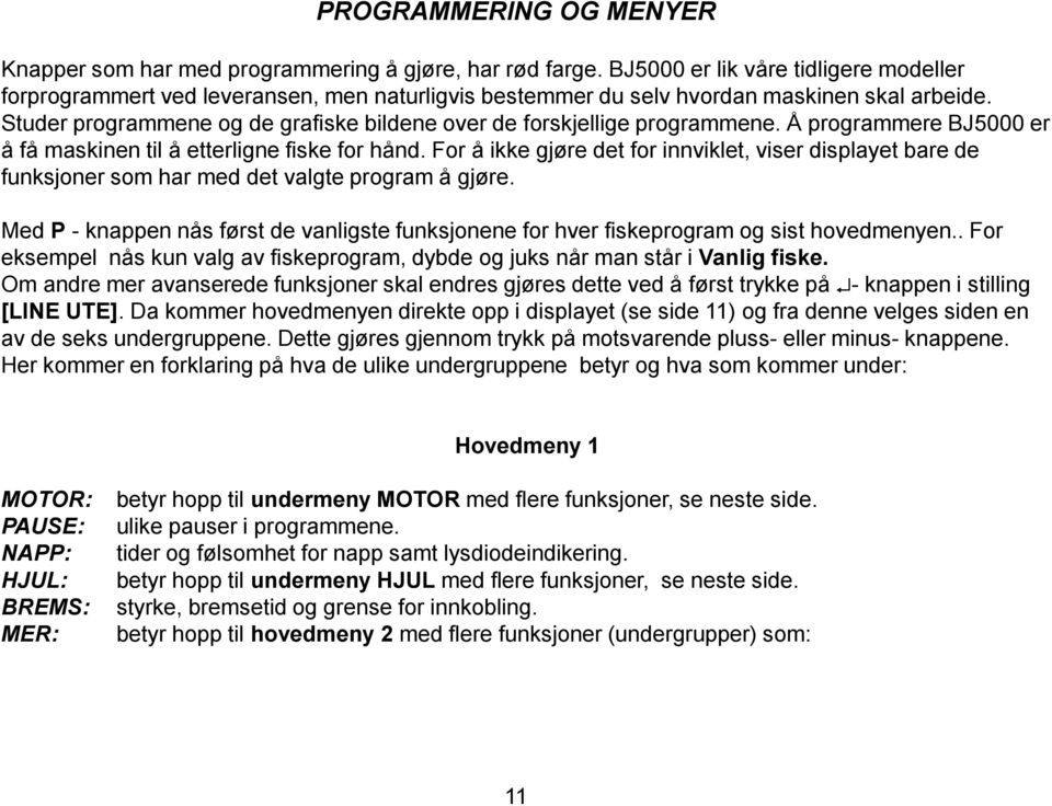 Studer programmene og de grafiske bildene over de forskjellige programmene. Å programmere BJ5000 er å få maskinen til å etterligne fiske for hånd.