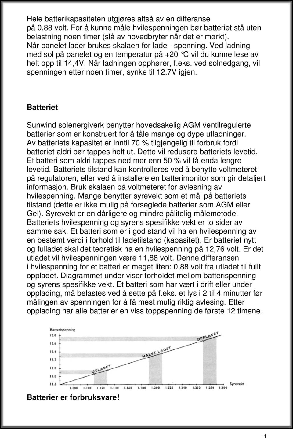 ved solnedgang, vil spenningen etter noen timer, synke til 12,7V igjen.