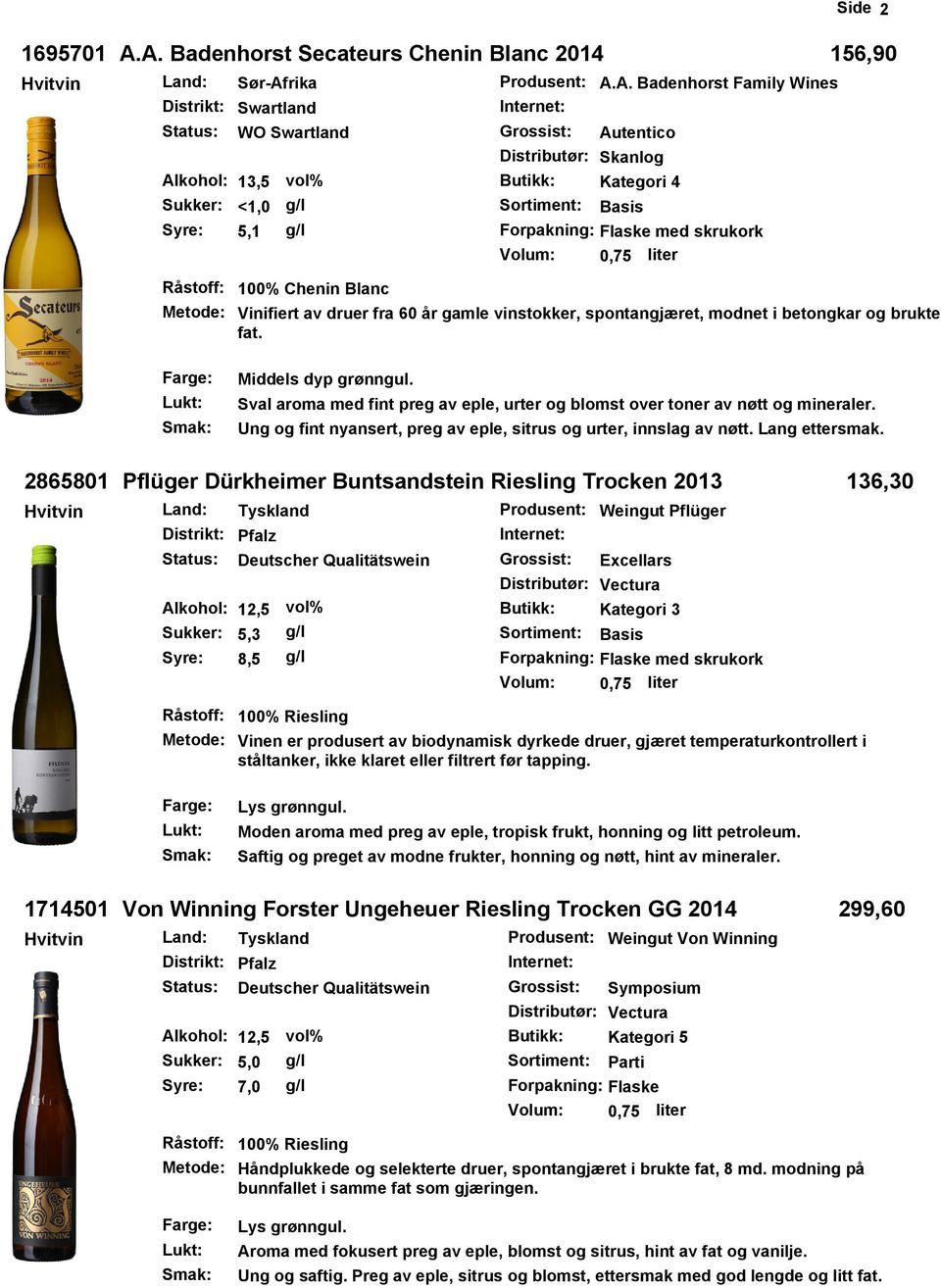 Sukker: <1,0 Sortiment: Basis Syre: 5,1 Forpakning: Flaske med skrukork 100% Chenin Blanc Vinifiert av druer fra 60 år gamle vinstokker, spontangjæret, modnet i betongkar og brukte fat.