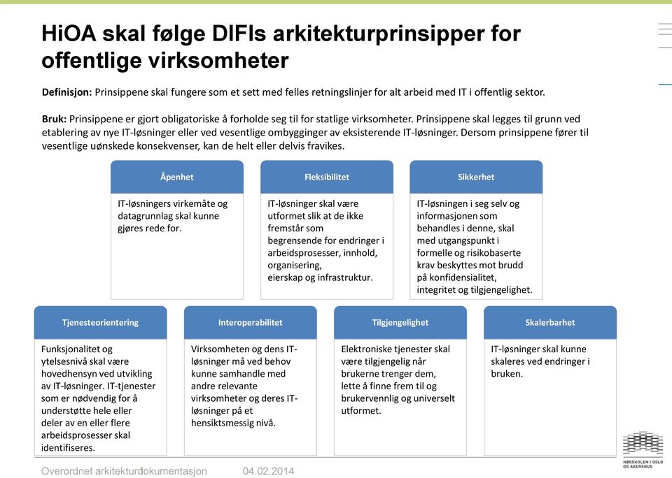 Prinsippene skal legges til grunn ved etablering av nye IT-løsninger eller ved vesentlige ombygginger av eksisterende IT-løsninger.