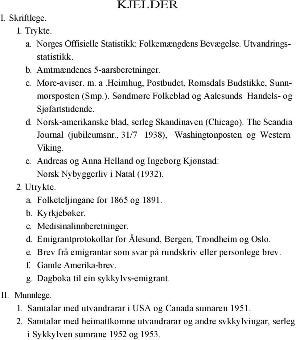 , 31/7 1938), Washingtonposten og Western Viking. e. Andreas og Anna Helland og Ingeborg Kjønstad: Norsk Nybyggerliv i Natal (1932). 2. Utrykte. a. Folketeljingane for 1865 og 1891. b. Kyrkjebøker. c.