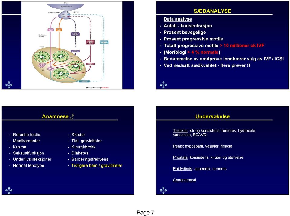 ! Anamnese Undersøkelse Retentio testis Medikamenter Kusma Seksualfunksjon Underlivsinfeksjoner Normal fenotype Skader Tidl.