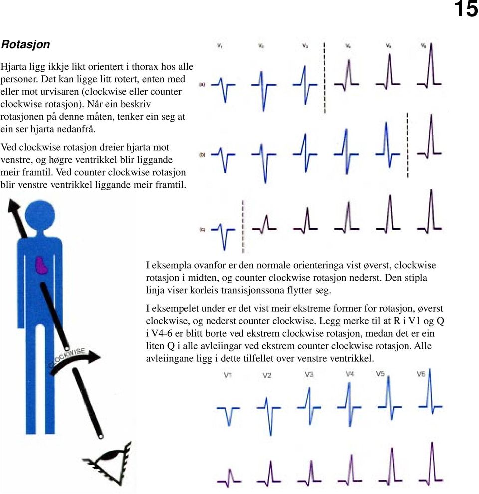 Ved counter clockwise rotasjon blir venstre ventrikkel liggande meir framtil.