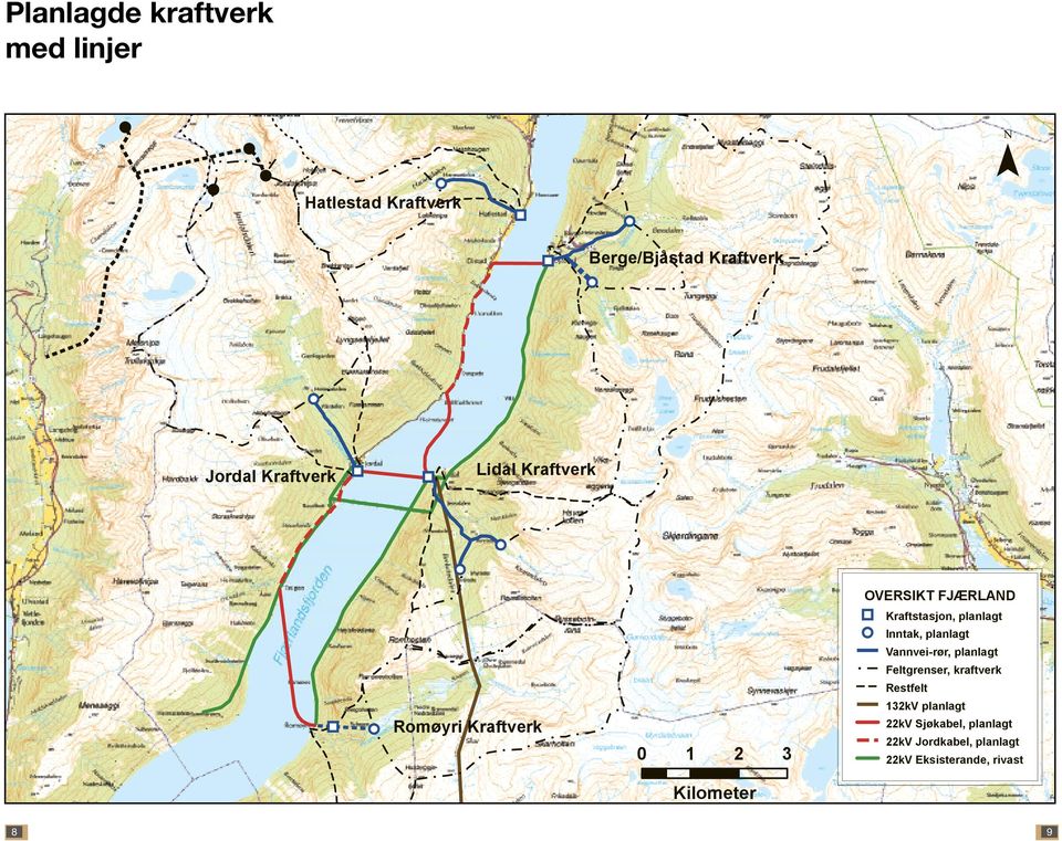 Kraftstasjon, planlagt Inntak, planlagt Vannvei-rør, planlagt Feltgrenser,