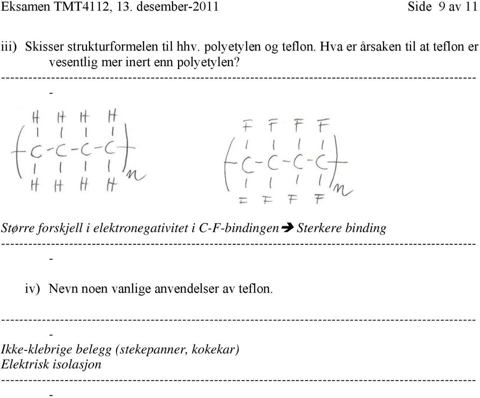 Hva er årsaken til at teflon er vesentlig mer inert enn polyetylen?