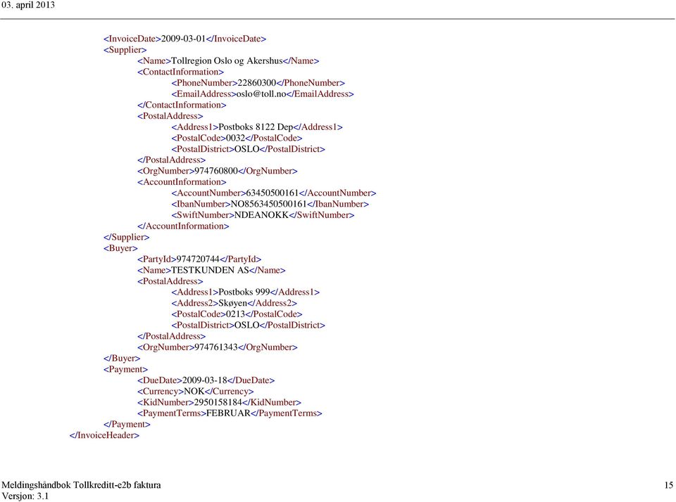 <OrgNumber>974760800</OrgNumber> <AccountInformation> <AccountNumber>63450500161</AccountNumber> <IbanNumber>NO8563450500161</IbanNumber> <SwiftNumber>NDEANOKK</SwiftNumber> </AccountInformation>