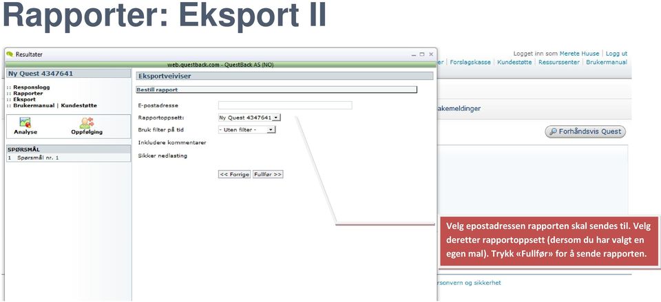 Velg deretter rapportoppsett (dersom du