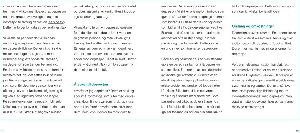 har ulike grader av alvorlighet, fra mild lige smerter og ubehag. gjør en sårbar for å utvikle depresjon, forhold depresjon til alvorlig depresjon (se side 22).
