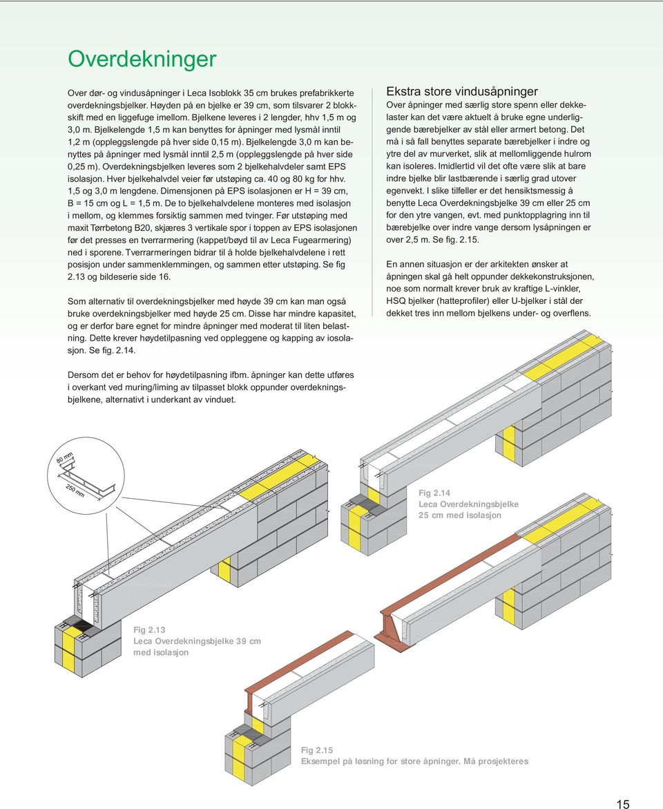 Bjelkelengde 3,0 m kan benyttes på åpninger med lysmål inntil 2,5 m (oppleggslengde på hver side 0,25 m). Overdekningsbjelken leveres som 2 bjelkehalvdeler samt EPS isolasjon.