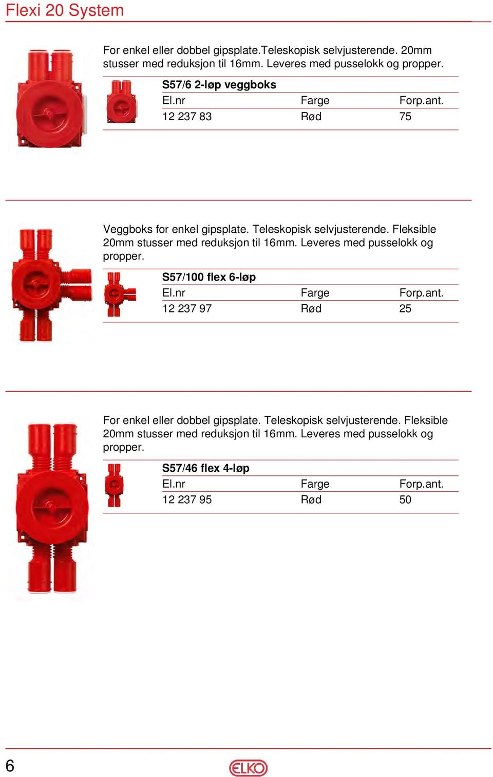 Fleksible 20mm stusser med reduksjon til 16mm. Leveres med pusselokk og propper.