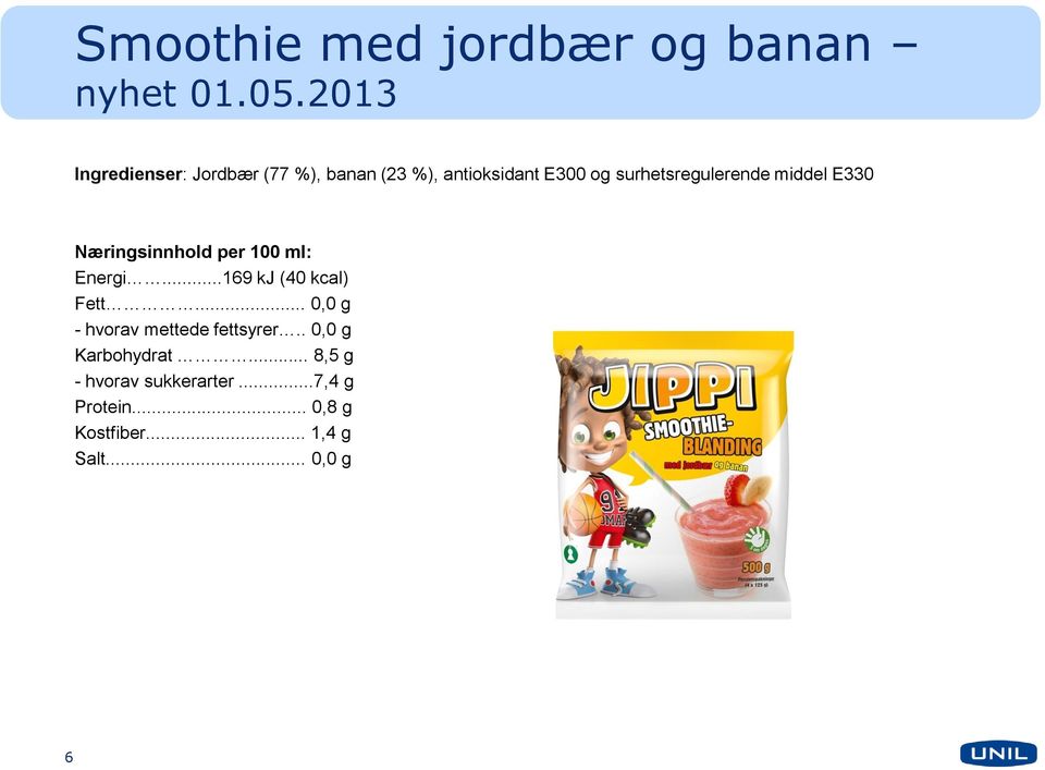 surhetsregulerende middel E330 Næringsinnhold per 100 ml: Energi...169 kj (40 kcal) Fett.