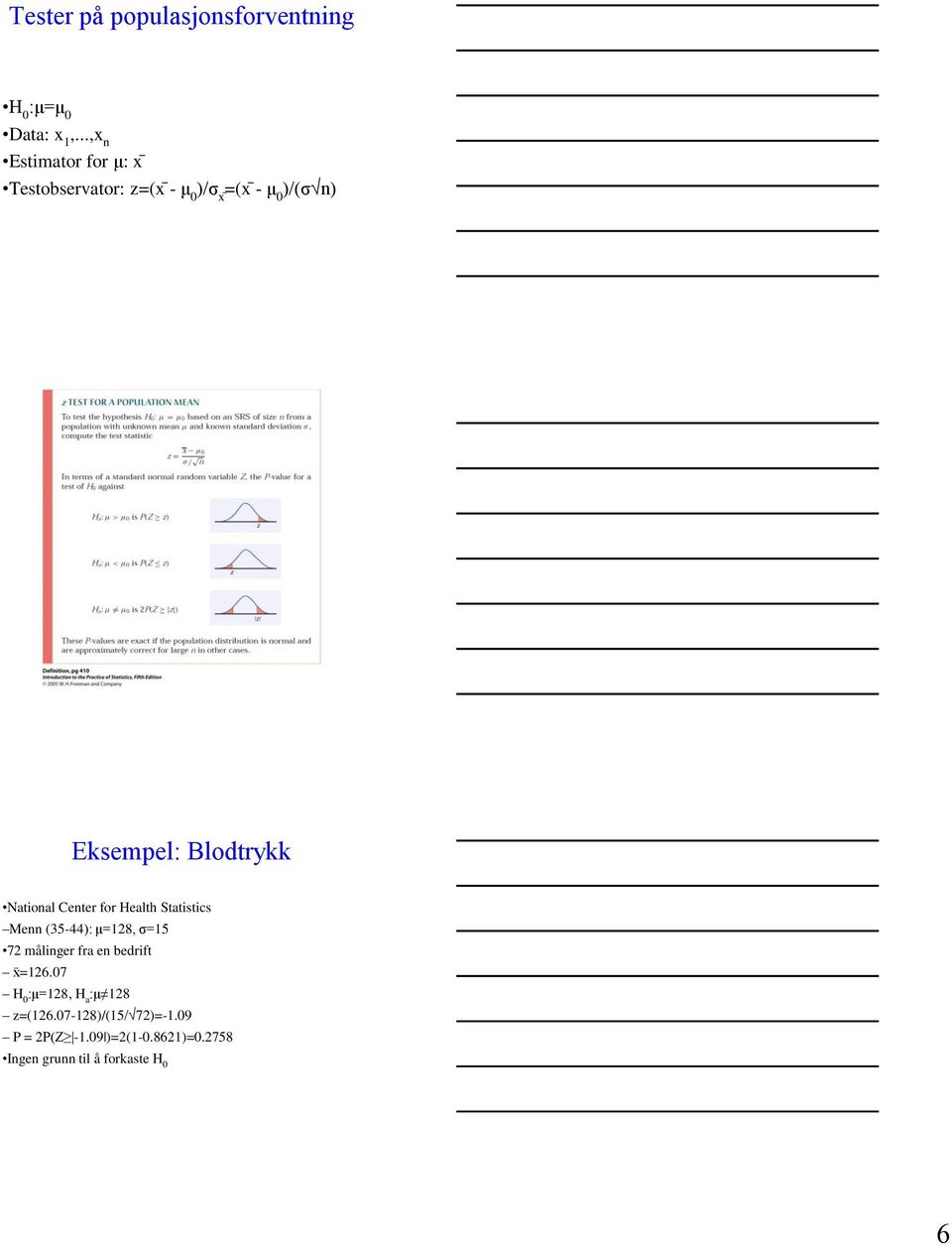 Blodtrykk National Center for Health Statistics Menn (35-44): μ=128, σ=15 72 målinger fra en