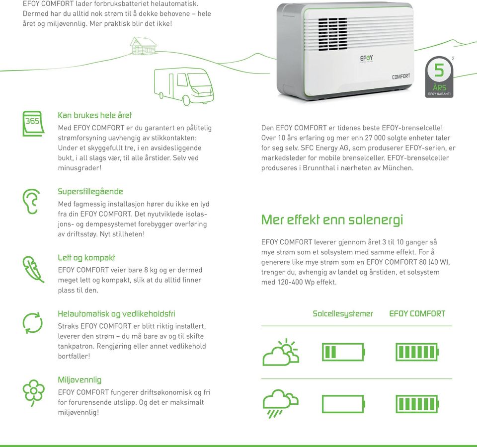 Selv ved minusgrader! Den EFOY COMFORT er tidenes beste EFOY-brenselcelle! Over 10 års erfaring og mer enn 27 000 solgte enheter taler for seg selv.
