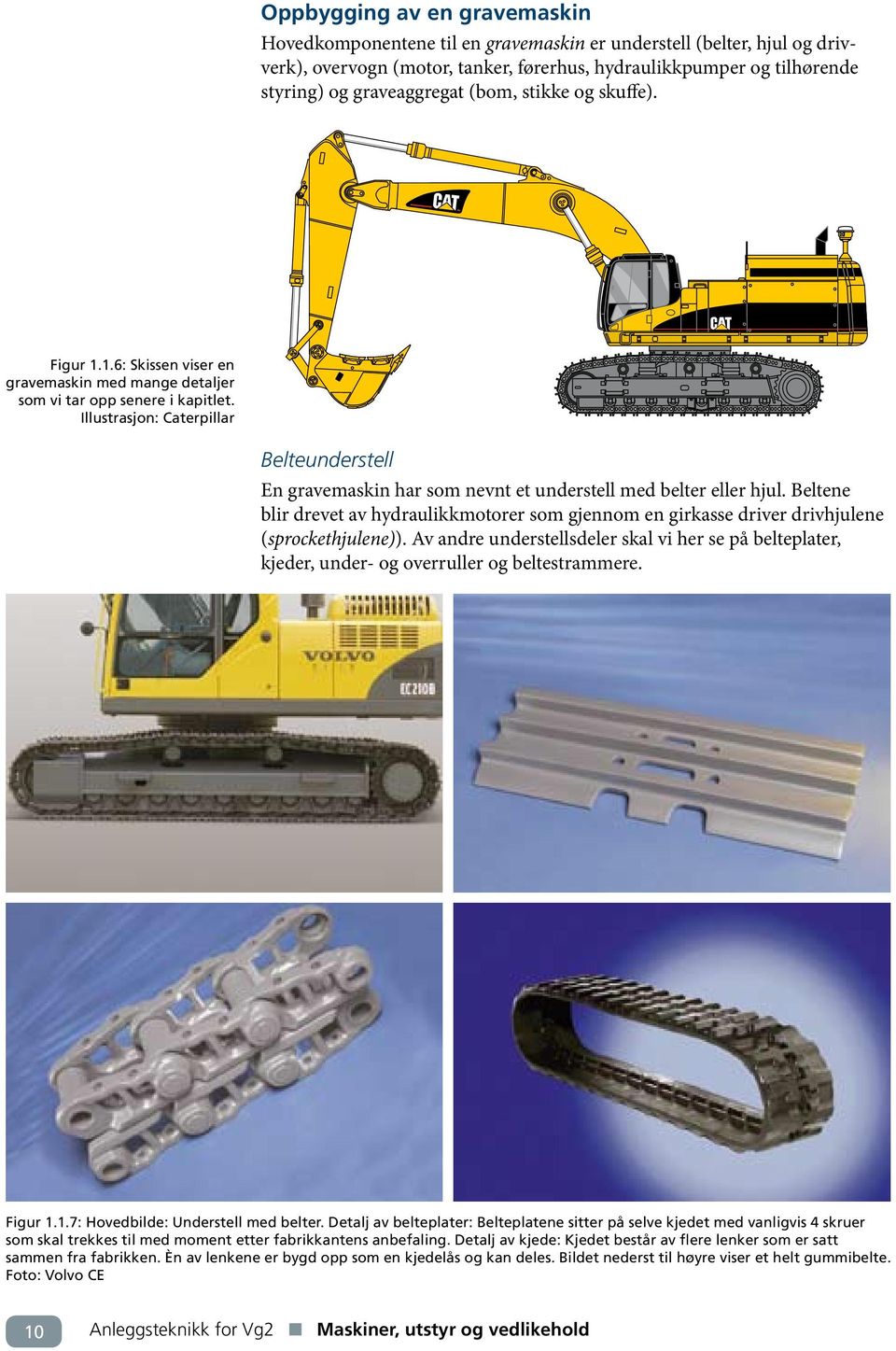 Illustrasjon: Caterpillar Belteunderstell En gravemaskin har som nevnt et understell med belter eller hjul.