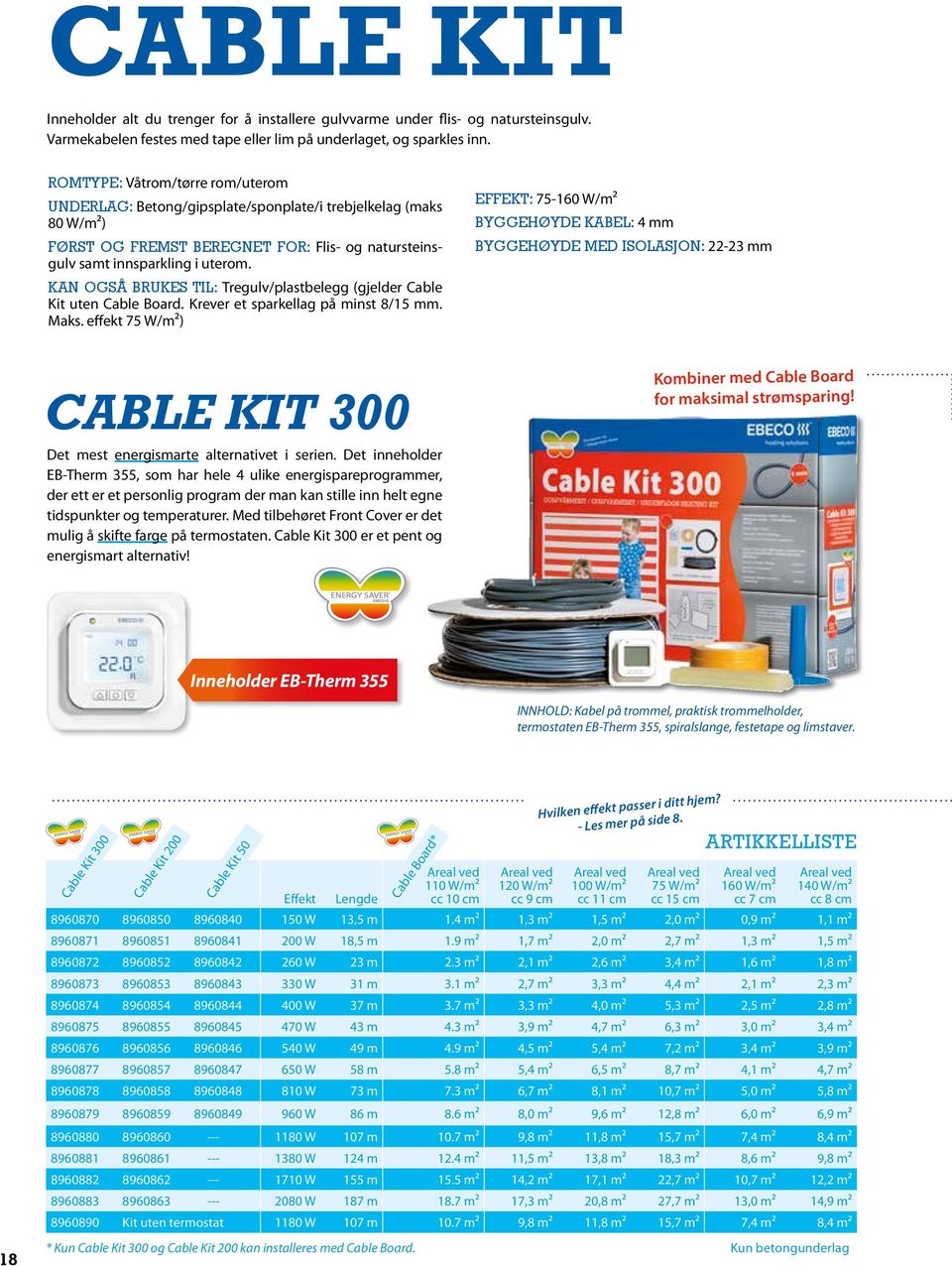 KAN OGSÅ BRUKES TIL: Tregulv/plastbelegg (gjelder Cable Kit uten Cable Board. Krever et sparkellag på minst 8/15 mm. Maks.