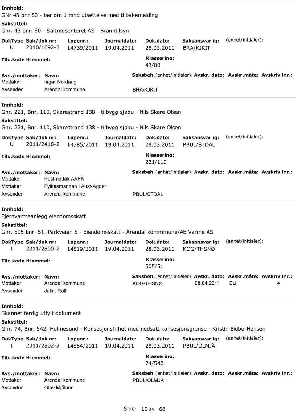 2011 PBL/STDAL 221/110 Postmottak AAFK Fylkesmannen i Aust-Agder PBL/STDAL Fjernvarmeanlegg eiendomsskatt. Gnr. 505 bnr.