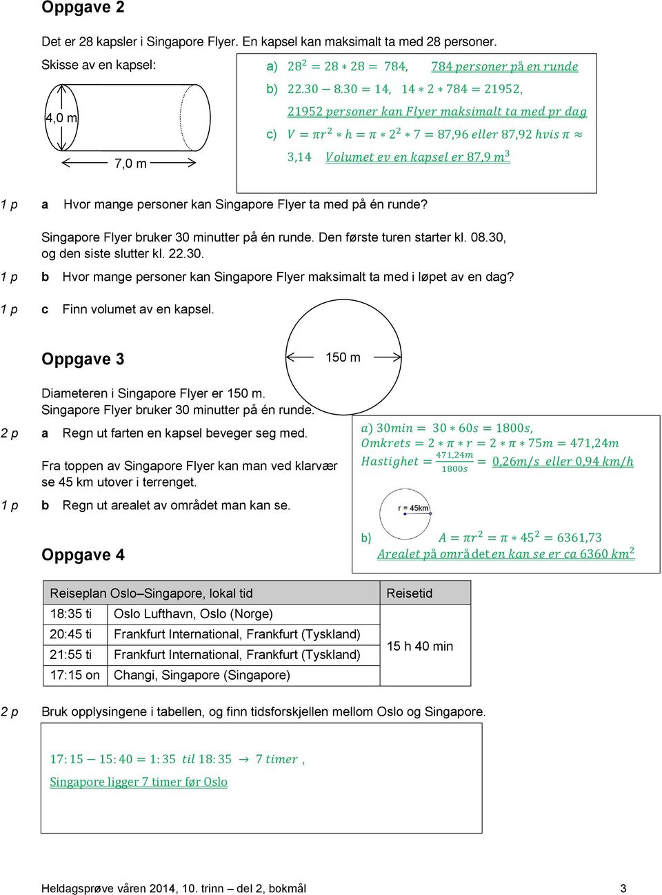 1 p c Finn volumet av en kapsel. Oppgave 3 150 m Diameteren i Singapore Flyer er 150 m. Singapore Flyer bruker 30 minutter på én runde. 2 p a Regn ut farten en kapsel beveger seg med.