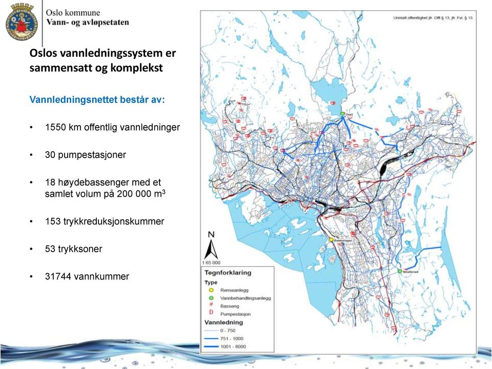 vannledninger 30 pumpestasjoner 18 høydebassenger med et