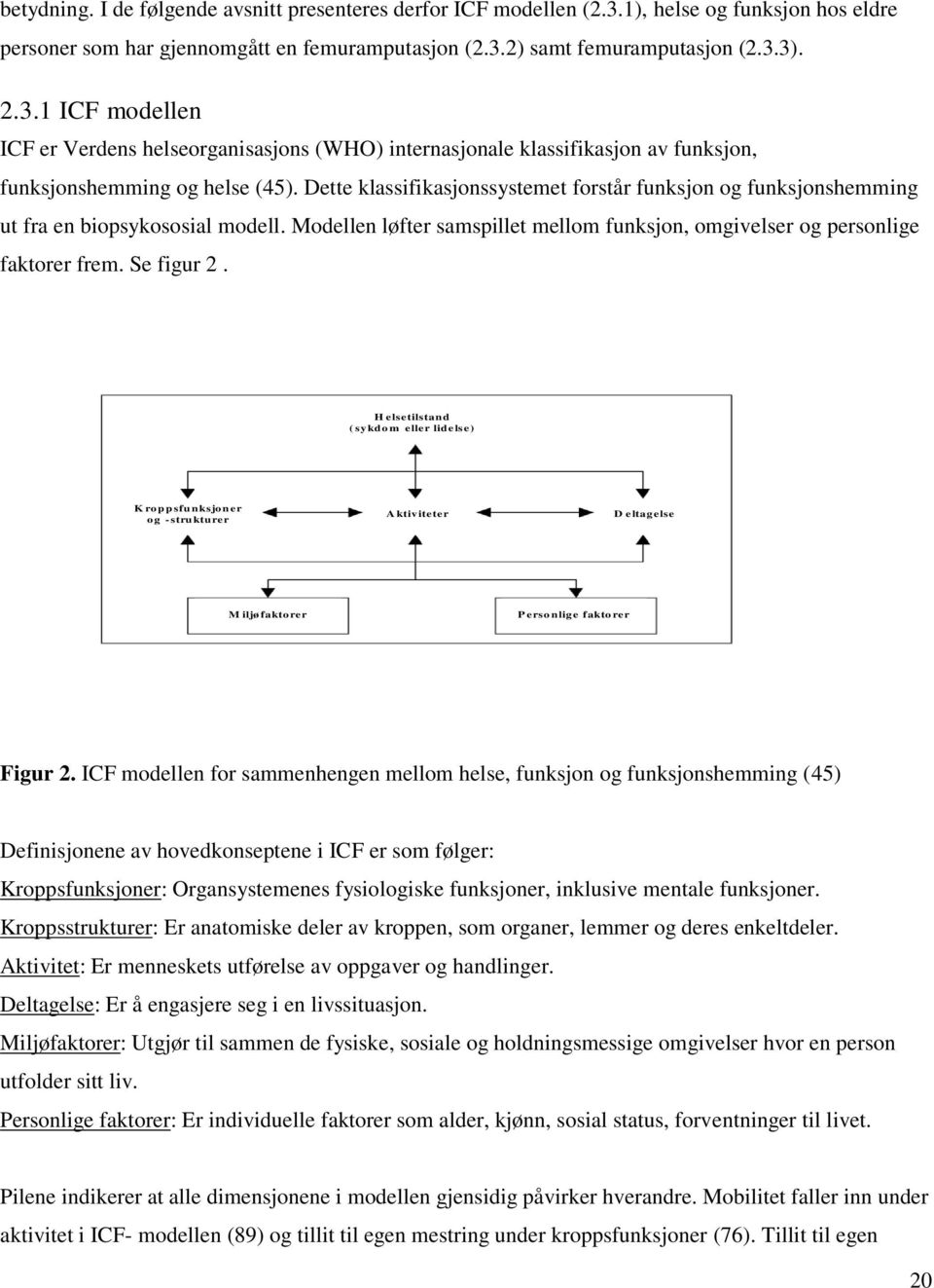 H elsetilstand ( sykdom eller lidelse) K roppsfunksjoner og -strukturer A ktiviteter D eltagelse M iljø fakto rer P erso nlige fakto rer Figur 2.