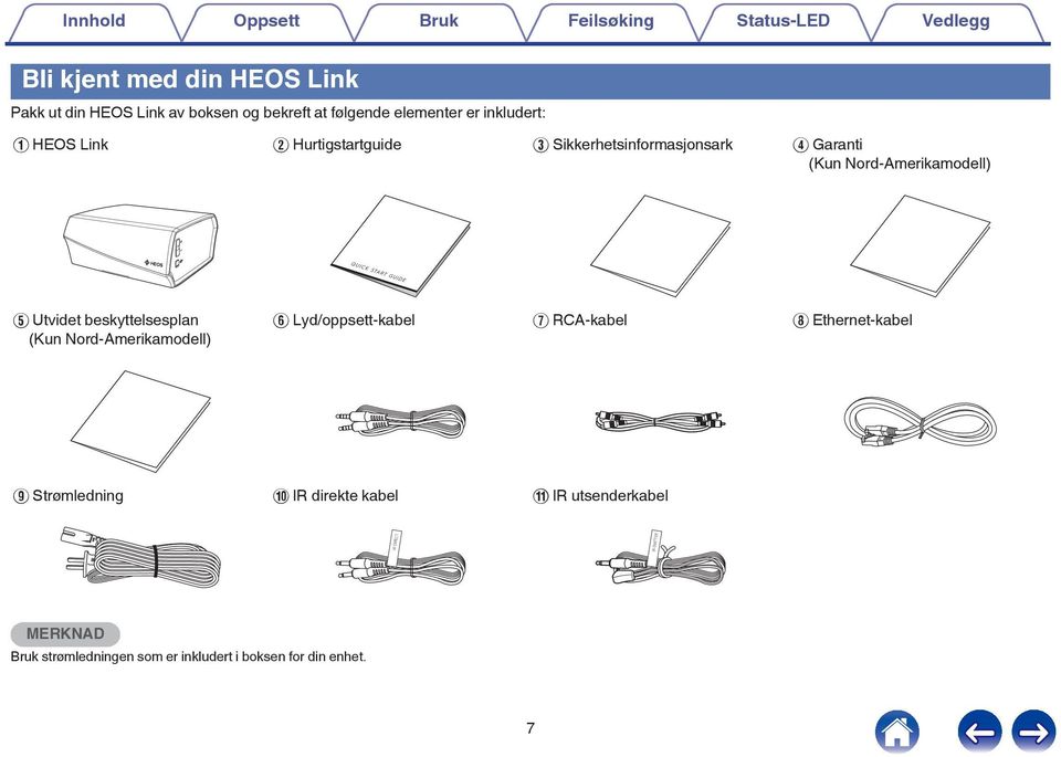 Nord-Amerikamodell) E Utvidet beskyttelsesplan (Kun Nord-Amerikamodell) F Lyd/oppsett-kabel G RCA-kabel H