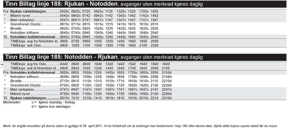 ..0615c 0715c 0815 1015c 1215 1415c 1615 1815c 2015 " Ørvella...0625c 0725c 0825 1025c 1225 1425c 1625 1825c 2025 " Notodden lufthavn.