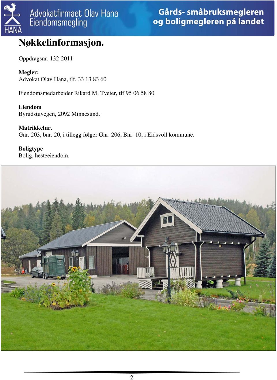 Tveter, tlf 95 06 58 80 Eiendom Byrudstuvegen, 2092 Minnesund. Matrikkelnr.