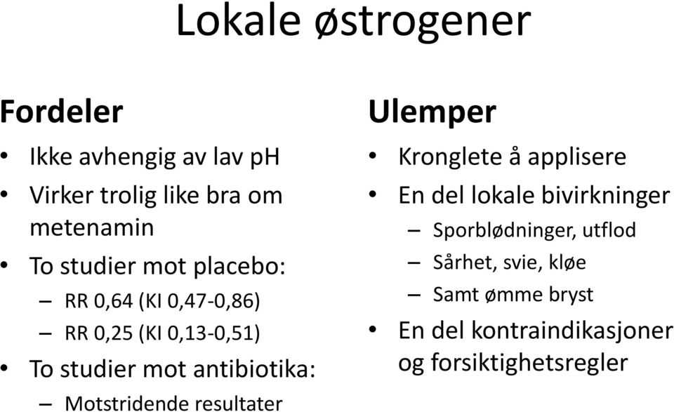 antibiotika: Motstridende resultater Ulemper Kronglete å applisere En del lokale