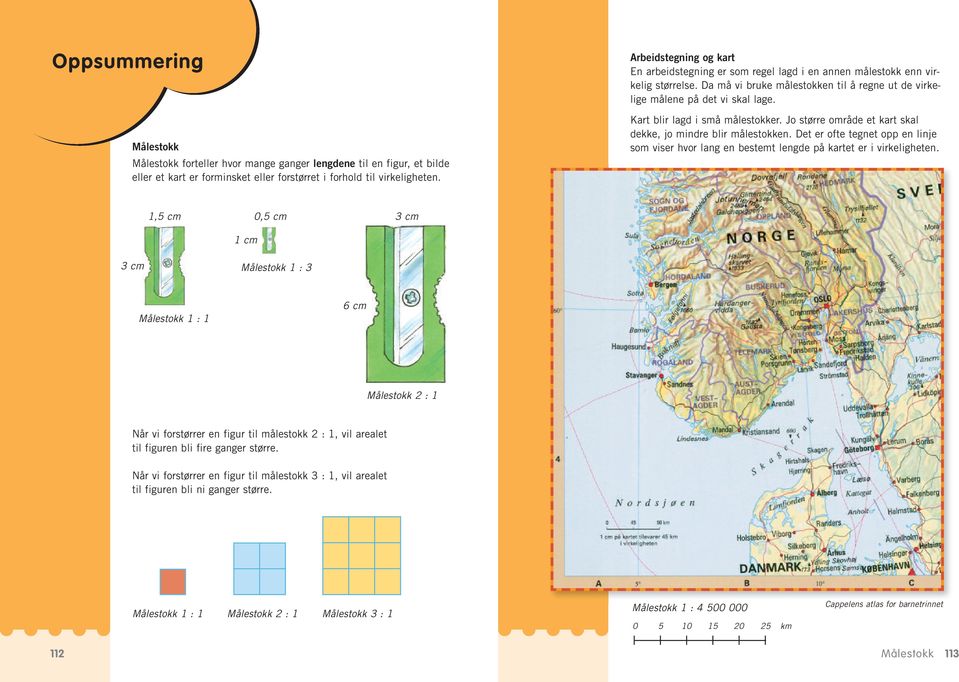 Kart blir lagd i små målestokker. Jo større område et kart skal dekke, jo mindre blir målestokken. Det er ofte tegnet opp en linje som viser hvor lang en bestemt lengde på kartet er i virkeligheten.