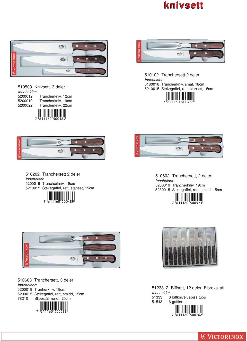 510202 Tranchersett 2 deler Inneholder: 5200019 Trancherkniv, 19cm 5210015 Stekegaffel, rett, stanset, 15cm *!6B1B6A-faaeij!