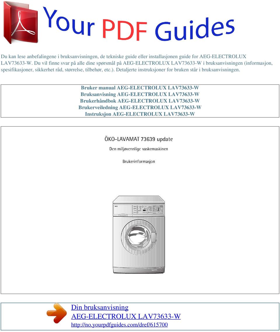 Din bruksanvisning AEG-ELECTROLUX LAV73633-W - PDF Gratis nedlasting