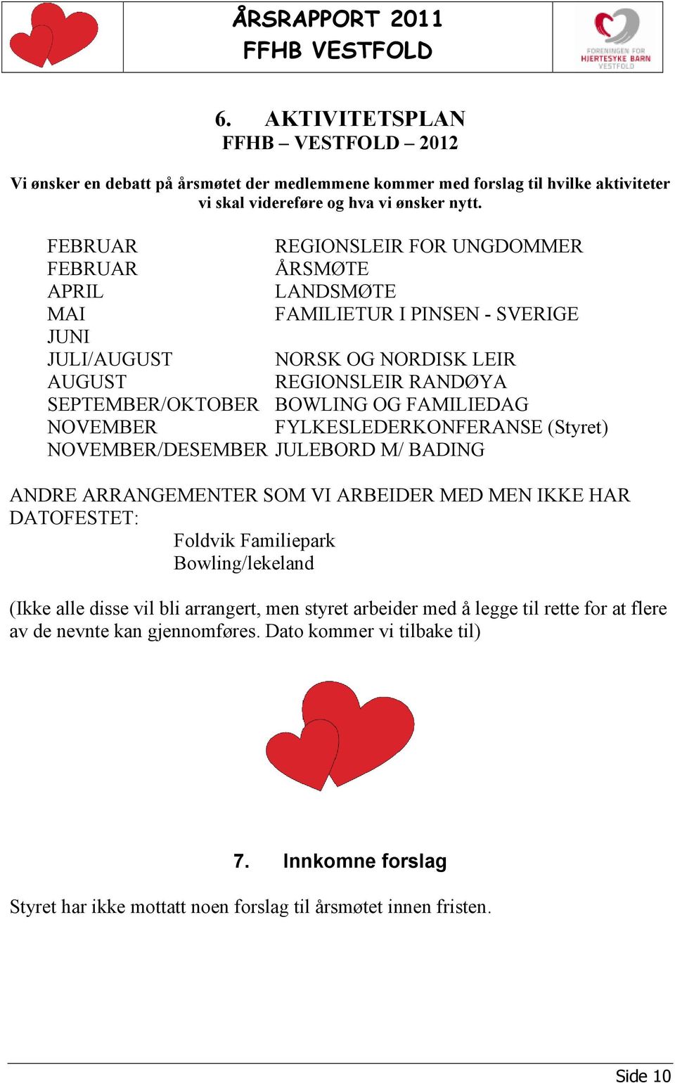 FAMILIEDAG NOVEMBER FYLKESLEDERKONFERANSE (Styret) NOVEMBER/DESEMBER JULEBORD M/ BADING ANDRE ARRANGEMENTER SOM VI ARBEIDER MED MEN IKKE HAR DATOFESTET: Foldvik Familiepark Bowling/lekeland (Ikke