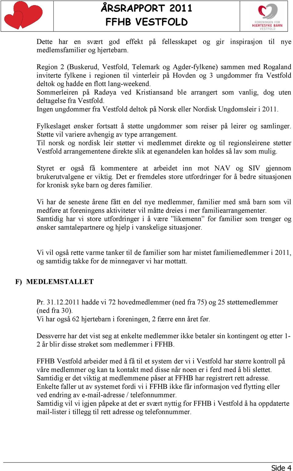 Sommerleiren på Radøya ved Kristiansand ble arrangert som vanlig, dog uten deltagelse fra Vestfold. Ingen ungdommer fra Vestfold deltok på Norsk eller Nordisk Ungdomsleir i 2011.