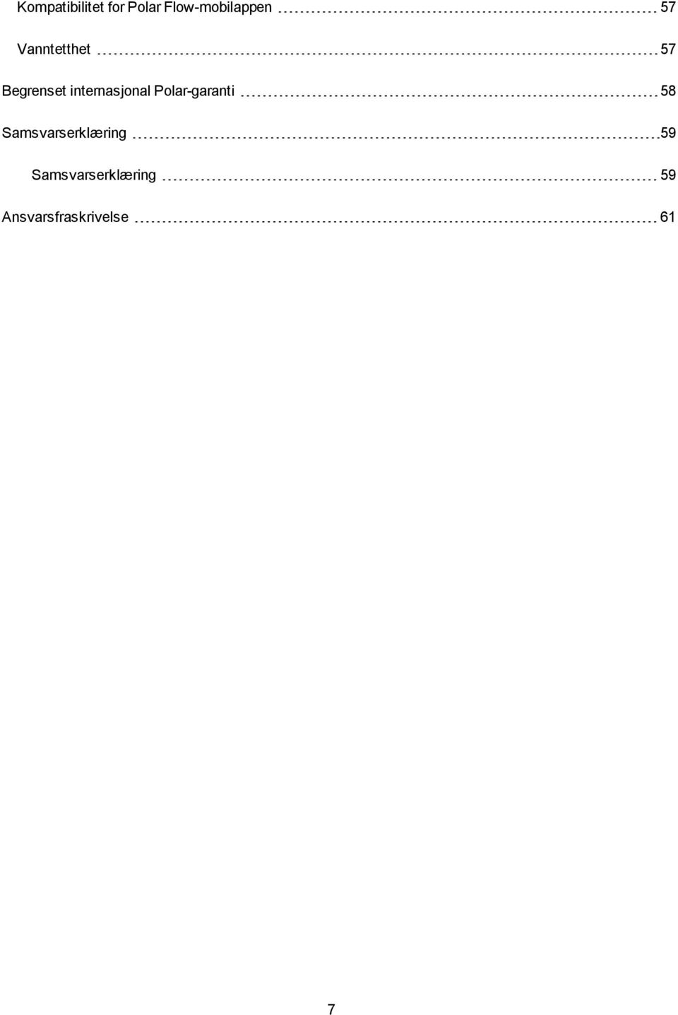 Polar-garanti 58 Samsvarserklæring 59