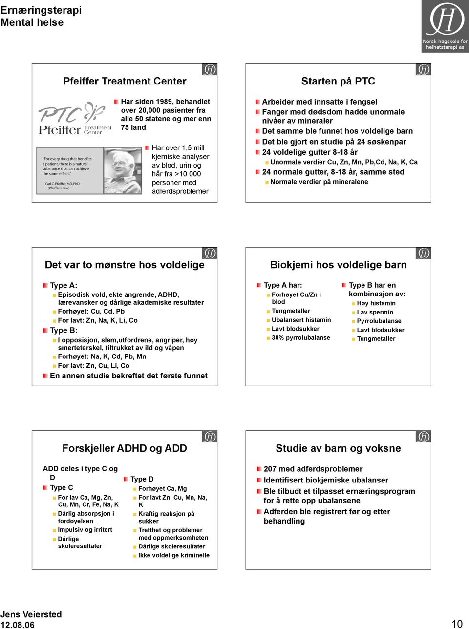 24 voldelige gutter 8-18 år Unormale verdier Cu, Zn, Mn, Pb,Cd, Na, K, Ca 24 normale gutter, 8-18 år, samme sted Normale verdier på mineralene Det var to mønstre hos voldelige Biokjemi hos voldelige